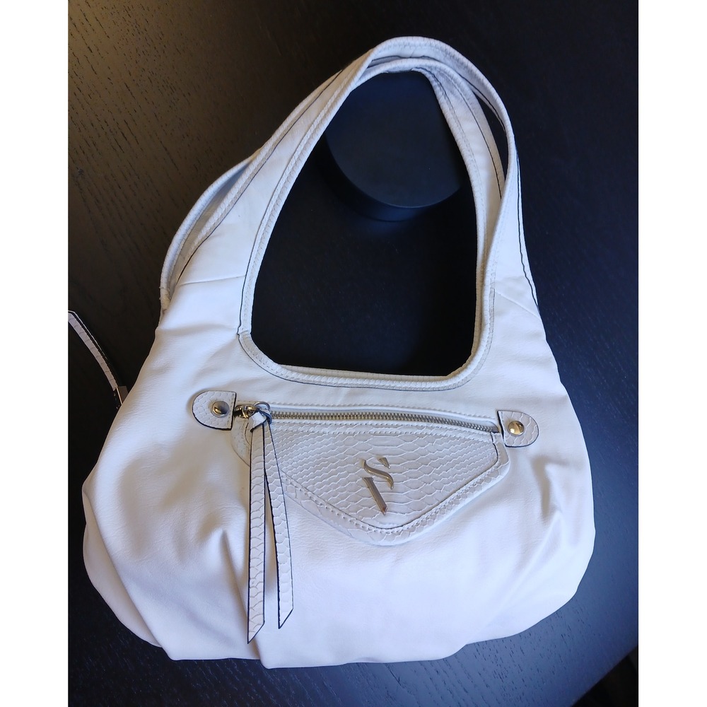 Simply Vera Vera Wang White Hobo Shoulder Bag Vegan-Leather Snake Trim Tassel